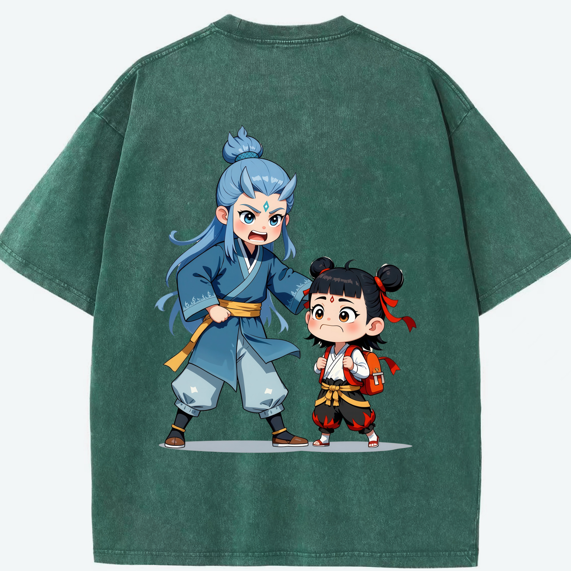 （画像用） Ne Zha 2 ナタ 魔童の大暴れ 綿100% ヴィンテージ風 半袖Tシャツ（背面プリント）